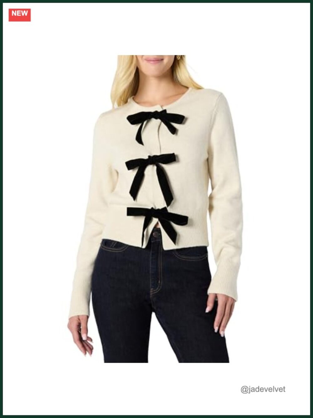 Women's Long Sleeve Tie Front Cardigan with Bows Blouson Sleeve Rib Cuff